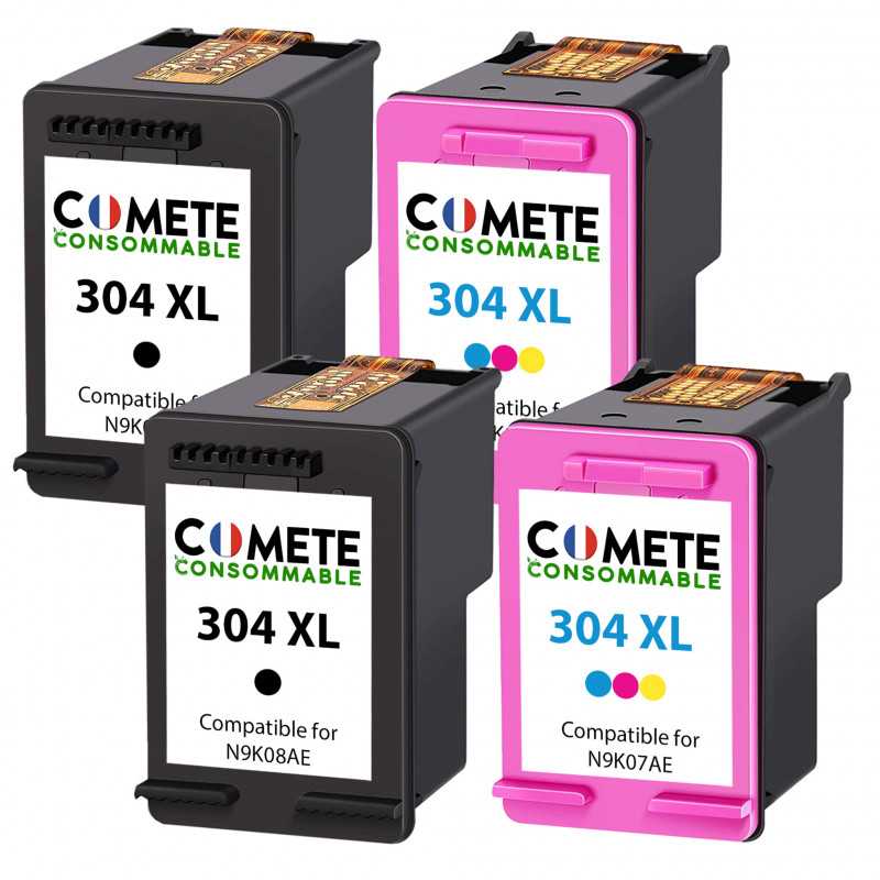 4 Cartouches compatibles HP 304XL - 2 Noir + 2 Couleurs, HP 4 Cartouches compatibles HP 304XL - 2 Noir + 2 Couleurs, HP