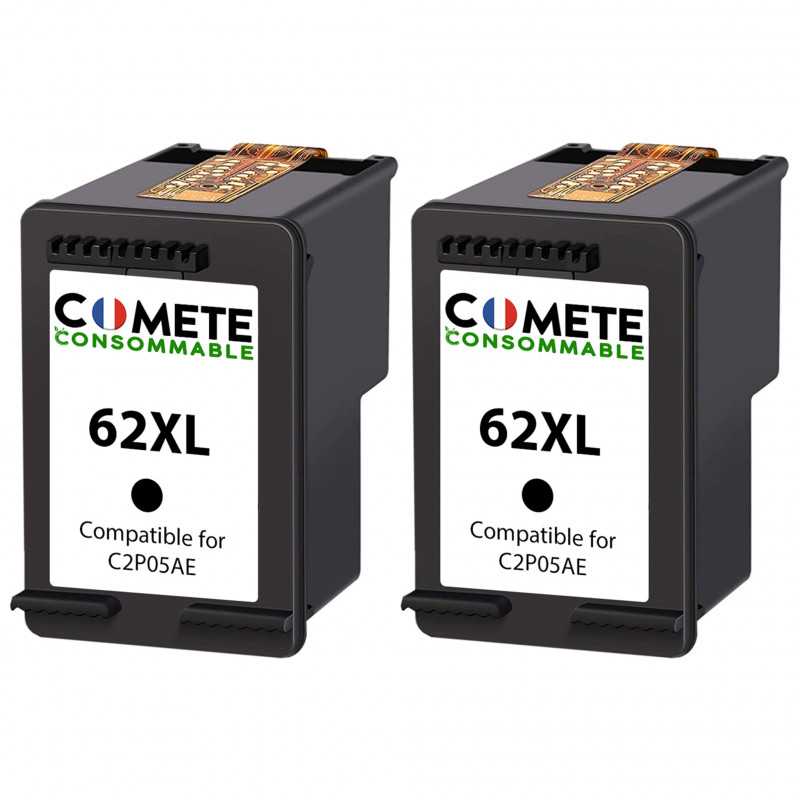 2 Cartouches compatibles HP 62XL Noir, HP 2 Cartouches compatibles HP 62XL Noir, HP