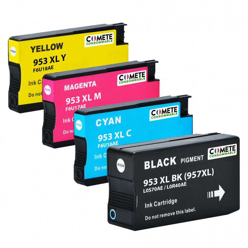 4 Cartouches compatibles HP 953XL - 1 Noir + 1 Cyan + 1 Magenta + 1 Jaune, HP 4 Cartouches compatibles HP 953XL - 1 Noir + 1 Cyan + 1 Magenta + 1 Jaune, HP