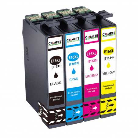 4 Cartouches 16XL compatibles Epson Workforce C13T16214010 - 1 Noir + 1 Cyan + 1 Magenta + 1 Jaune, EPSON