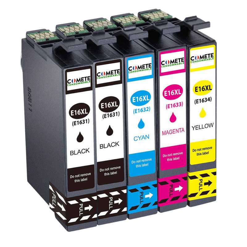 5 Cartouches 16XL compatibles Epson Workforce C13T16214010 - 2 Noir + 1 Cyan + 1 Magenta + 1 Jaune, EPSON 5 Cartouches 16XL compatibles Epson Workforce C13T16214010 - 2 Noir + 1 Cyan + 1 Magenta + 1 Jaune, EPSON