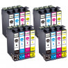 16 Cartouches 16XL compatibles Epson Workforce C13T16214010 - 4 Noir + 4 Cyan + 4 Magenta + 4 Jaune, EPSON