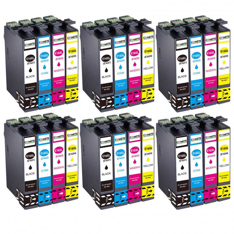 24 Cartouches 16XL compatibles Epson Workforce C13T16214010 - 6 Noir + 6 Cyan + 6 Magenta + 6 Jaune, EPSON 24 Cartouches 16XL compatibles Epson Workforce C13T16214010 - 6 Noir + 6 Cyan + 6 Magenta + 6 Jaune, EPSON