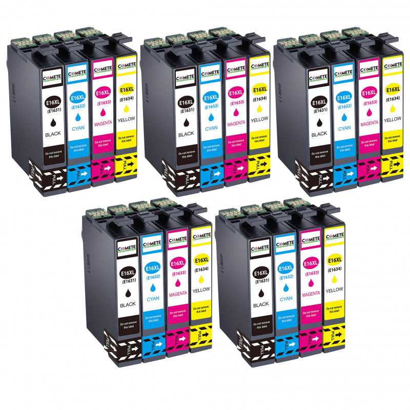 20 Cartouches 16XL compatibles Epson Workforce C13T16214010 - 5 Noir + 5 Cyan + 5 Magenta + 5 Jaune, EPSON