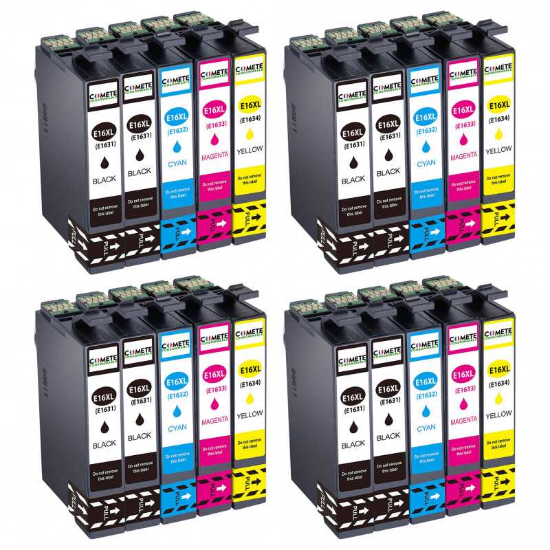 20 Cartouches 16XL compatibles Epson Workforce C13T16214010 - 8 Noir + 4 Cyan + 4 Magenta + 4 Jaune, EPSON 20 Cartouches 16XL compatibles Epson Workforce C13T16214010 - 8 Noir + 4 Cyan + 4 Magenta + 4 Jaune, EPSON