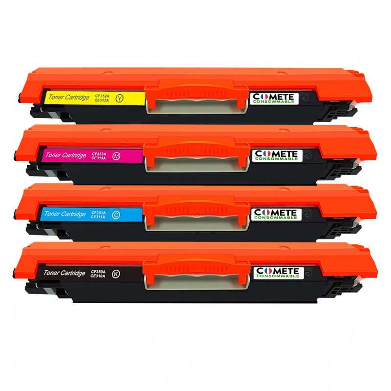 4 Toners compatibles HP 126A CE310A/CF350A - 1 Noir + 1 Cyan + 1 Magenta + 1 Jaune, HP 4 Toners compatibles HP 126A CE310A/CF350A - 1 Noir + 1 Cyan + 1 Magenta + 1 Jaune, HP
