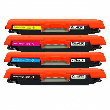 4 Toners compatibles HP 126A CE310A/CF350A - 1 Noir + 1 Cyan + 1 Magenta + 1 Jaune, HP