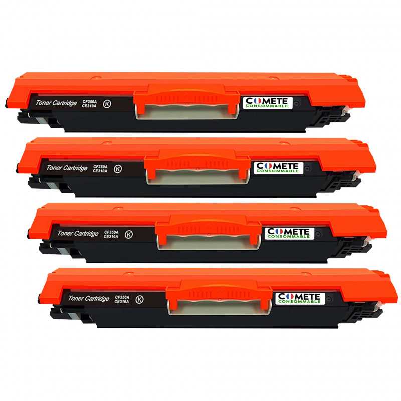 4 Toners compatibles Noirs HP 126A CE310A/CF350A, HP 4 Toners compatibles Noirs HP 126A CE310A/CF350A, HP