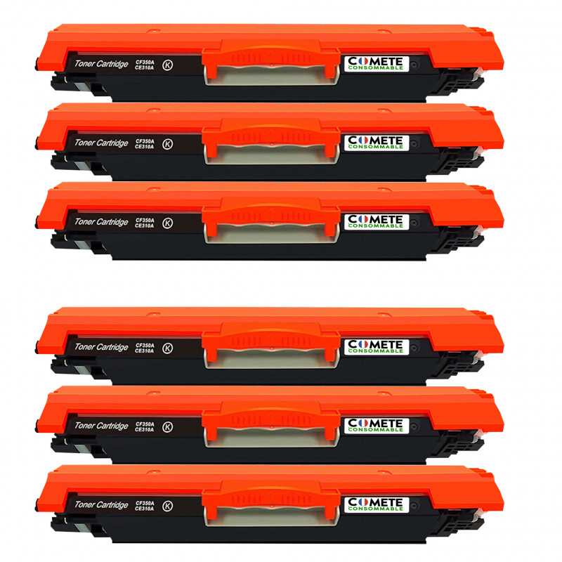 6 Toners compatibles Noirs HP 126A CE310A/CF350A, HP 6 Toners compatibles Noirs HP 126A CE310A/CF350A, HP