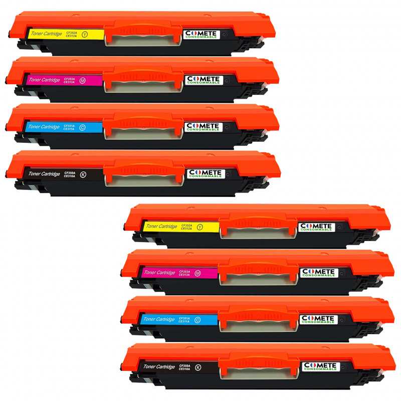 8 Toners compatibles HP 126A CE310A/CF350A - 2 Noir + 2 Cyan + 2 Magenta + 2 Jaune, HP 8 Toners compatibles HP 126A CE310A/CF350A - 2 Noir + 2 Cyan + 2 Magenta + 2 Jaune, HP