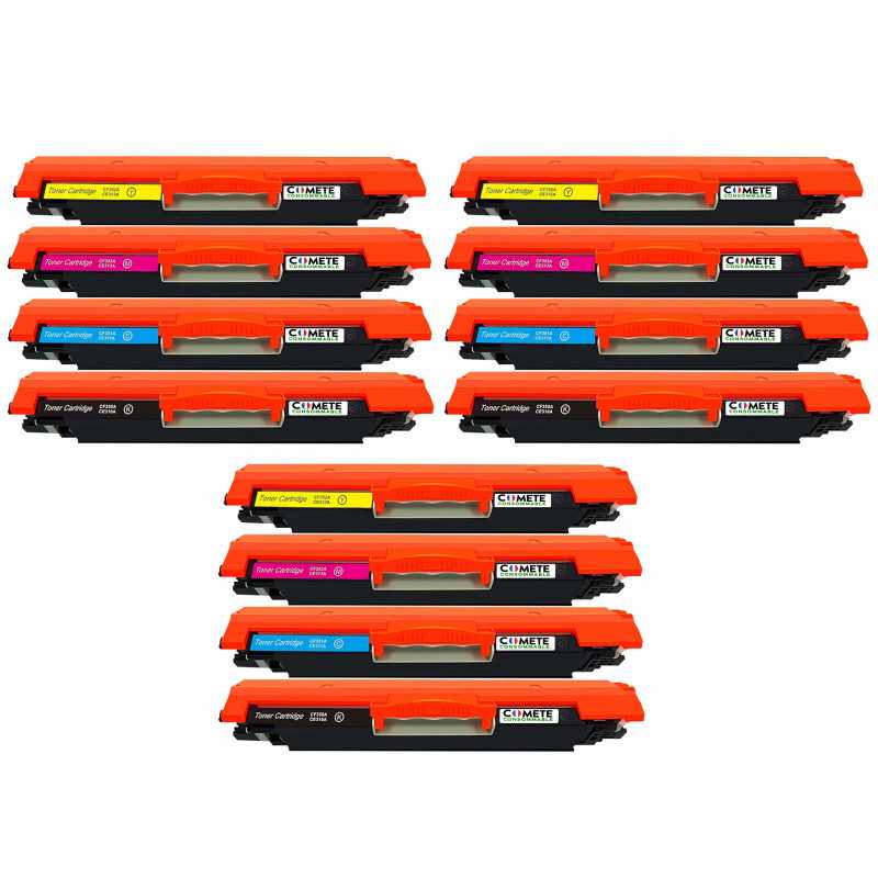 12 Toners compatibles HP 126A CE310A/CF350A - 3 Noir + 3 Cyan + 3 Magenta + 3 Jaune, HP 12 Toners compatibles HP 126A CE310A/CF350A - 3 Noir + 3 Cyan + 3 Magenta + 3 Jaune, HP
