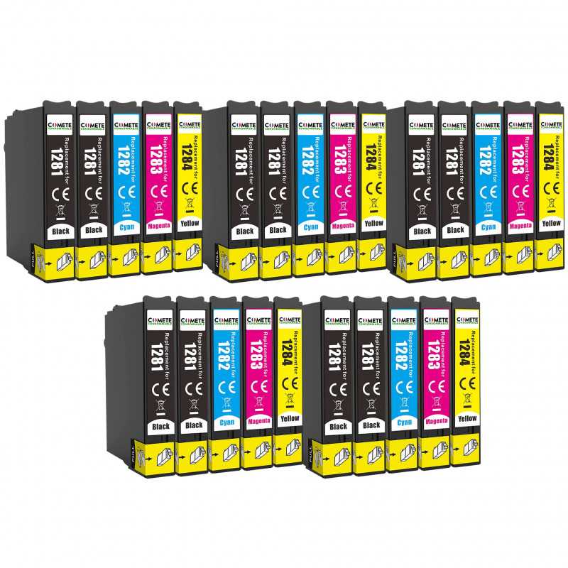 T1285 - 25 Cartouches d'encre Compatibles avec Epson Stylus - 10 Noir + 5 Cyan + 5 Magenta + 5 Jaune, EPSON T1285 - 25 Cartouches d'encre Compatibles avec Epson Stylus - 10 Noir + 5 Cyan + 5 Magenta + 5 Jaune, EPSON