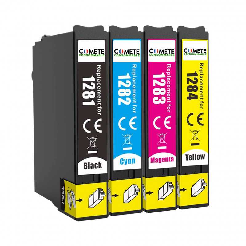T1285 - 4 Cartouches d'encre Compatibles avec Epson T128 T128XL T1281 T1282 T1283 T1284 - 1 Pack, EPSON T1285 - 4 Cartouches d'encre Compatibles avec Epson T128 T128XL T1281 T1282 T1283 T1284 - 1 Pack, EPSON