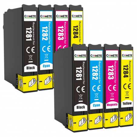 T1285 - 8 Cartouches d'encre Compatibles avec Epson T128 T128XL T1281 T1282 T1283 T1284 - 2 Packs, EPSON