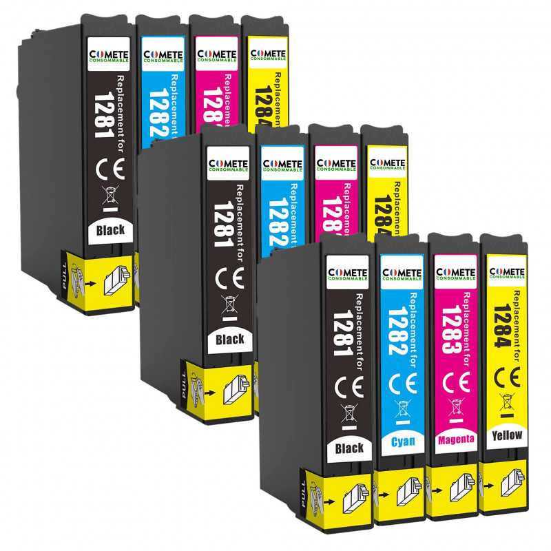T1285 - 12 Cartouches d'encre Compatibles avec Epson T128 T128XL T1281 T1282 T1283 T1284 - 3 Packs, EPSON T1285 - 12 Cartouches d'encre Compatibles avec Epson T128 T128XL T1281 T1282 T1283 T1284 - 3 Packs, EPSON