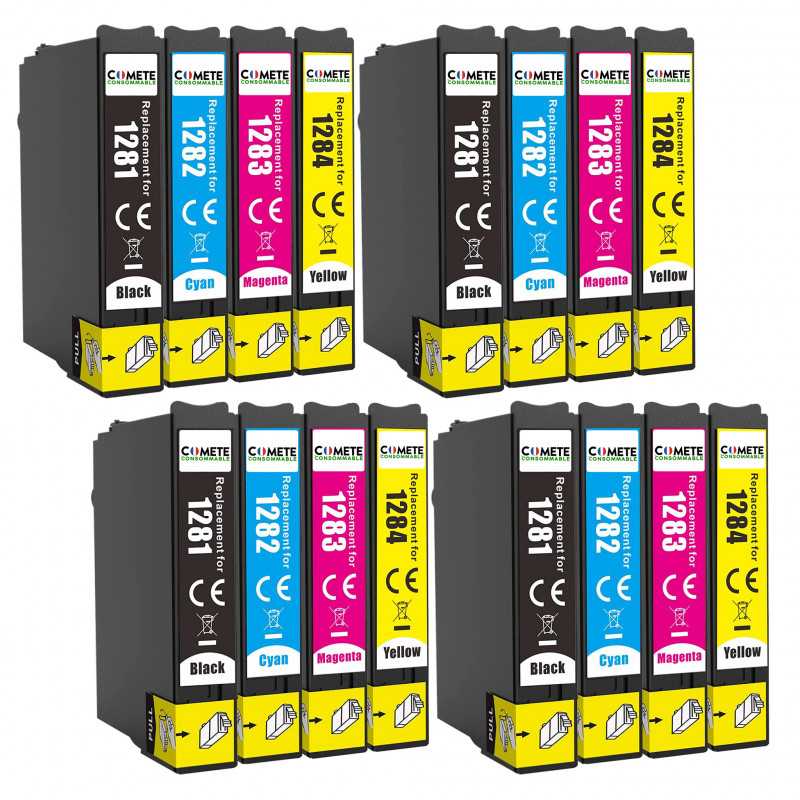 T1285 - 16 Cartouches d'encre Compatibles avec Epson T128 T128XL T1281 T1282 T1283 T1284 - 4 Packs, EPSON T1285 - 16 Cartouches d'encre Compatibles avec Epson T128 T128XL T1281 T1282 T1283 T1284 - 4 Packs, EPSON