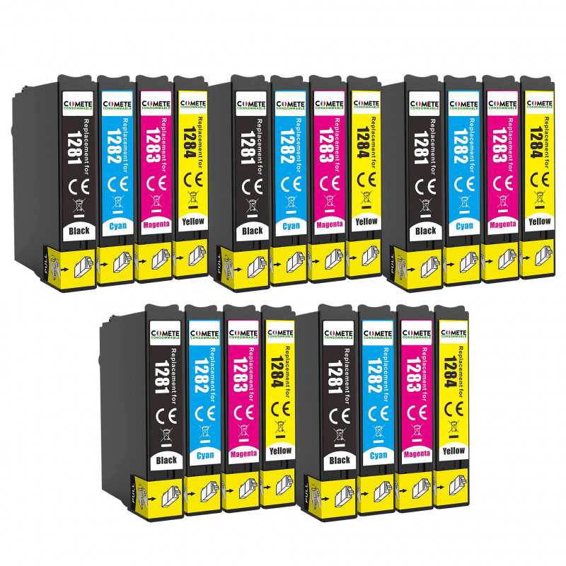 T1285 - 20 Cartouches d'encre Compatibles avec Epson T128 T128XL T1281 T1282 T1283 T1284 - 5 Packs, EPSON T1285 - 20 Cartouches d'encre Compatibles avec Epson T128 T128XL T1281 T1282 T1283 T1284 - 5 Packs, EPSON