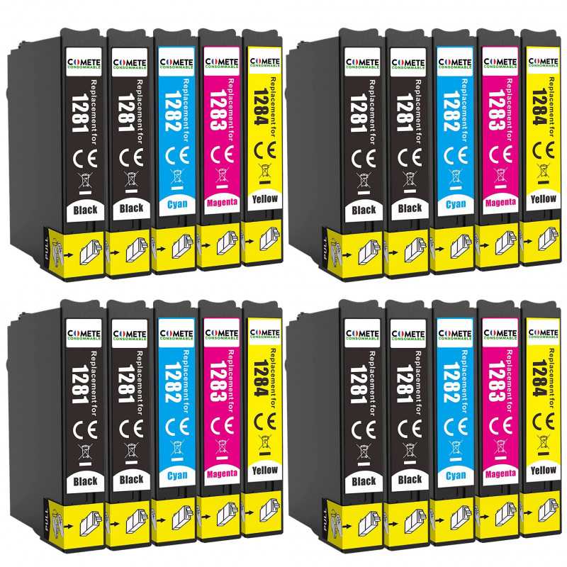 T1285 - 20 Cartouches d'encre Compatibles avec Epson Stylus - 8 Noir + 4 Cyan + 4 Magenta + 4 Jaune, EPSON T1285 - 20 Cartouches d'encre Compatibles avec Epson Stylus - 8 Noir + 4 Cyan + 4 Magenta + 4 Jaune, EPSON