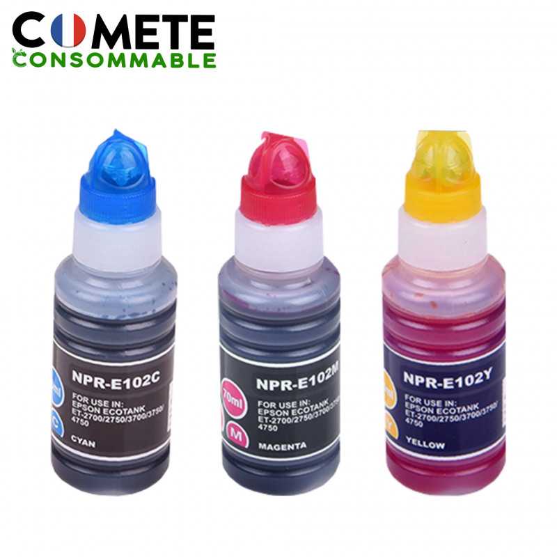 3 Recharges 102 Compatibles pour imprimantes Epson Ecotank - 1 Cyan + 1 Magenta + 1 Jaune, EPSON 3 Recharges 102 Compatibles pour imprimantes Epson Ecotank - 1 Cyan + 1 Magenta + 1 Jaune, EPSON