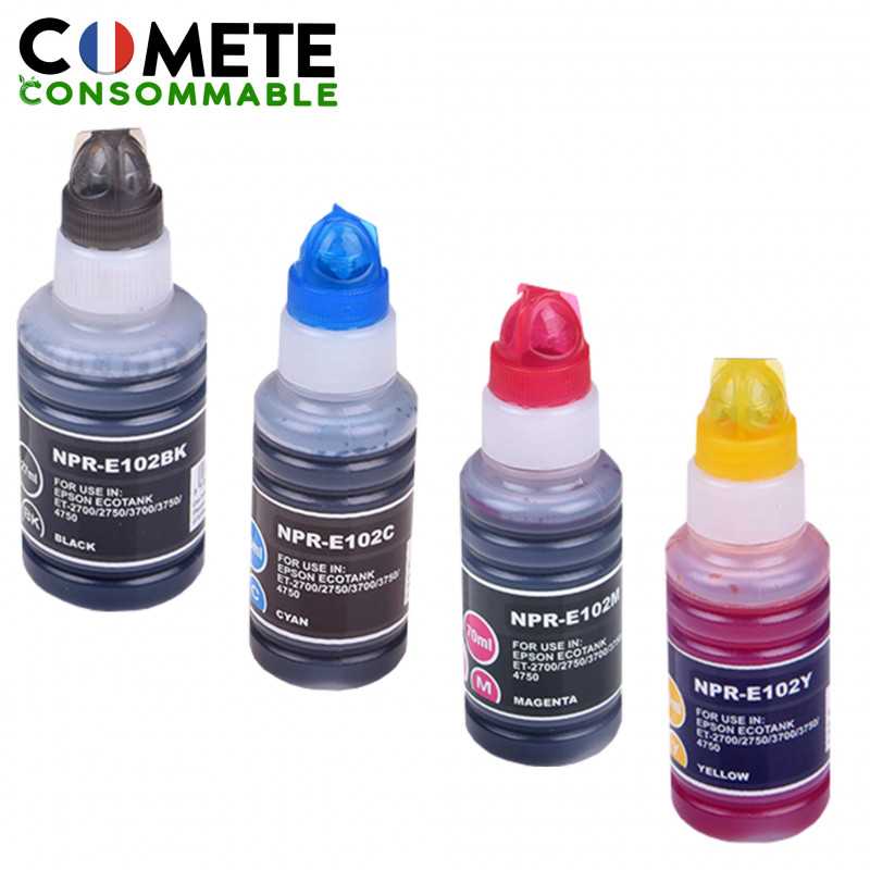 4 Recharges 102 Compatibles pour imprimantes Epson Ecotank - 1 Noir + 1 Cyan + 1 Magenta + 1 Jaune, EPSON 4 Recharges 102 Compatibles pour imprimantes Epson Ecotank - 1 Noir + 1 Cyan + 1 Magenta + 1 Jaune, EPSON