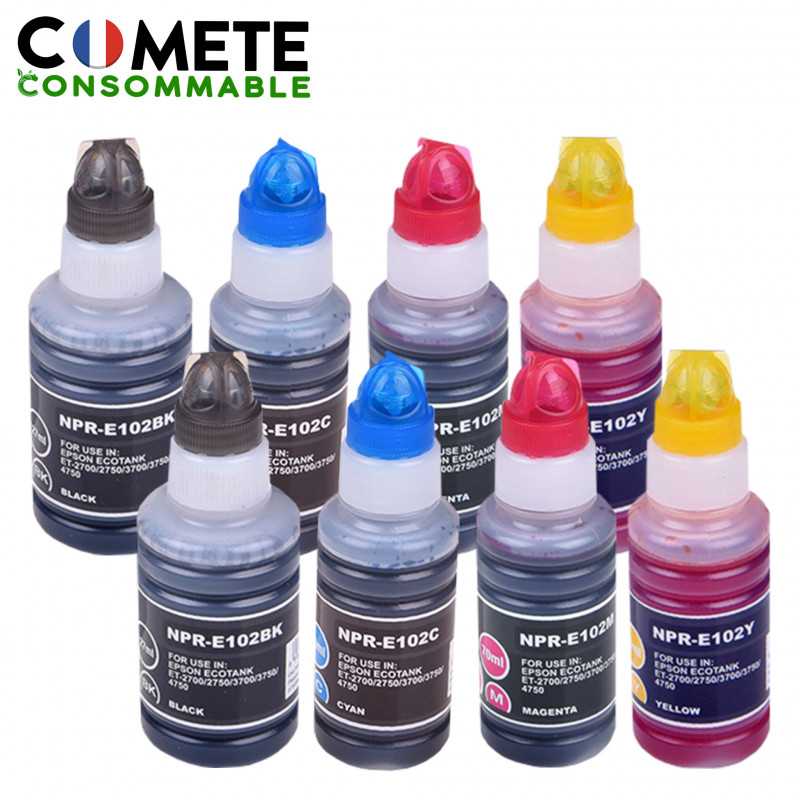 8 Recharges 102 Compatibles pour imprimantes Epson Ecotank - 2 Noir + 2 Cyan + 2 Magenta + 2 Jaune, EPSON 8 Recharges 102 Compatibles pour imprimantes Epson Ecotank - 2 Noir + 2 Cyan + 2 Magenta + 2 Jaune, EPSON