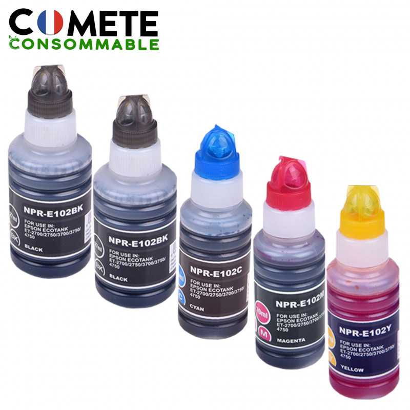 5 Recharges 102 Compatibles pour imprimantes Epson Ecotank - 2 Noir + 1 Cyan + 1 Magenta + 1 Jaune, EPSON 5 Recharges 102 Compatibles pour imprimantes Epson Ecotank - 2 Noir + 1 Cyan + 1 Magenta + 1 Jaune, EPSON