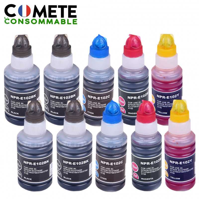 10 Recharges 102 Compatibles pour imprimantes Epson Ecotank - 4 Noir + 2 Cyan + 2 Magenta + 2 Jaune, EPSON 10 Recharges 102 Compatibles pour imprimantes Epson Ecotank - 4 Noir + 2 Cyan + 2 Magenta + 2 Jaune, EPSON