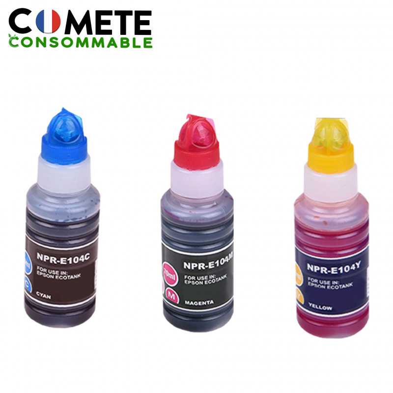 3 Recharges 104 Compatibles pour imprimantes Epson Ecotank - 1 Cyan + 1 Magenta + 1 Jaune, EPSON 3 Recharges 104 Compatibles pour imprimantes Epson Ecotank - 1 Cyan + 1 Magenta + 1 Jaune, EPSON