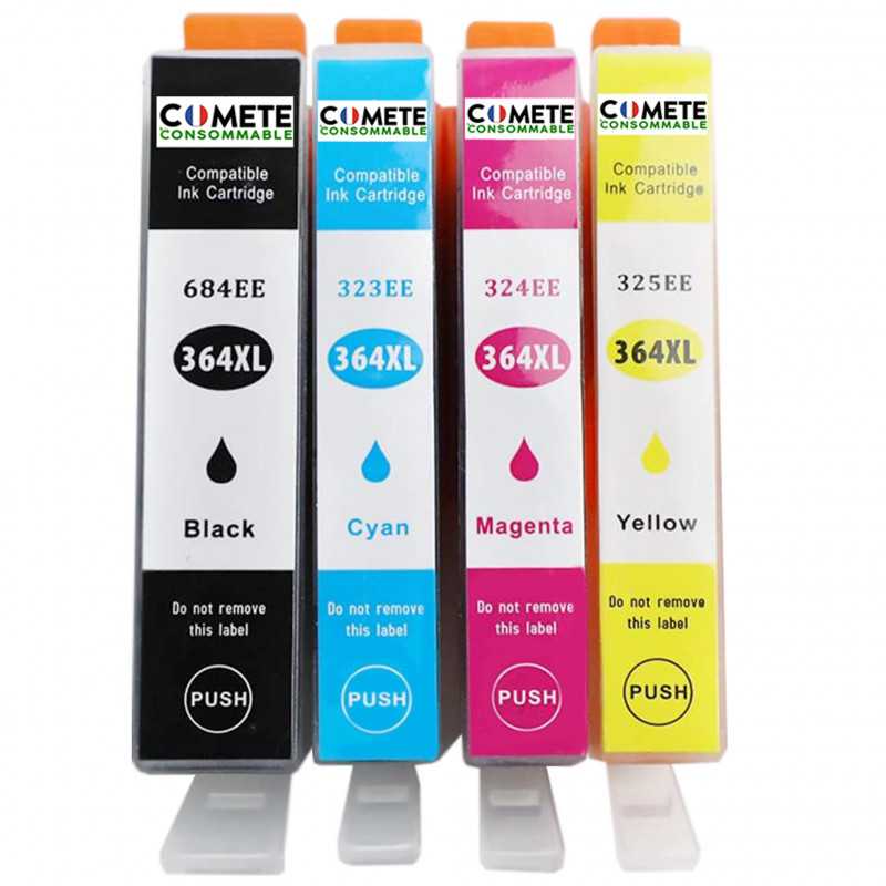 4 Cartouches compatibles HP 364XL - 1 Noir + 1 Cyan + 1 Magenta + 1 Jaune, HP 4 Cartouches compatibles HP 364XL - 1 Noir + 1 Cyan + 1 Magenta + 1 Jaune, HP