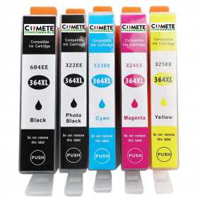 5 Cartouches compatibles HP 364XL - 2 Noir + 1 Cyan + 1 Magenta + 1 Jaune, HP