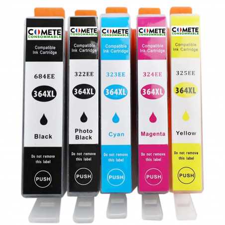 5 Cartouches compatibles HP 364XL - 2 Noir + 1 Cyan + 1 Magenta + 1 Jaune, HP