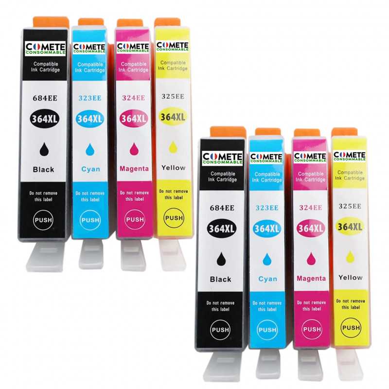 8 Cartouches compatibles HP 364XL - 2 Noir + 2 Cyan + 2 Magenta + 2 Jaune, HP 8 Cartouches compatibles HP 364XL - 2 Noir + 2 Cyan + 2 Magenta + 2 Jaune, HP