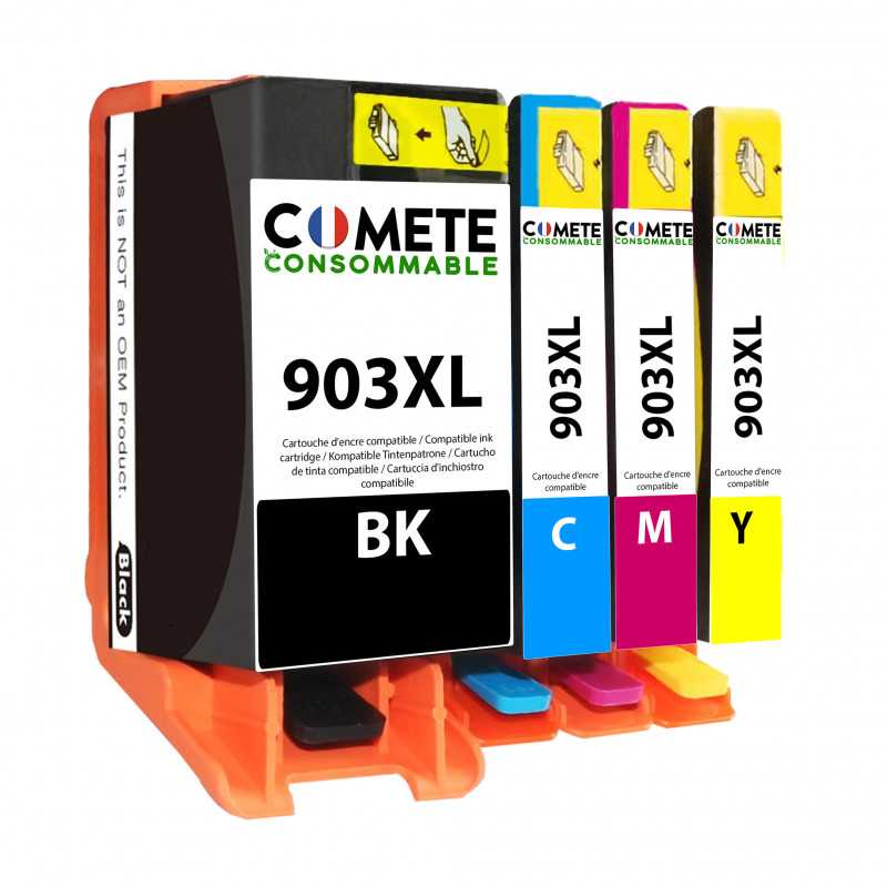 4 Cartouches compatibles HP 903XL - 1 Noir + 1 Cyan + 1 Magenta + 1 Jaune, HP 4 Cartouches compatibles HP 903XL - 1 Noir + 1 Cyan + 1 Magenta + 1 Jaune, HP