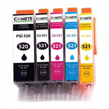 5 Cartouches Compatibles 520XL 521XL pour imprimantes Canon PIXMA PGI-520 CLI-521