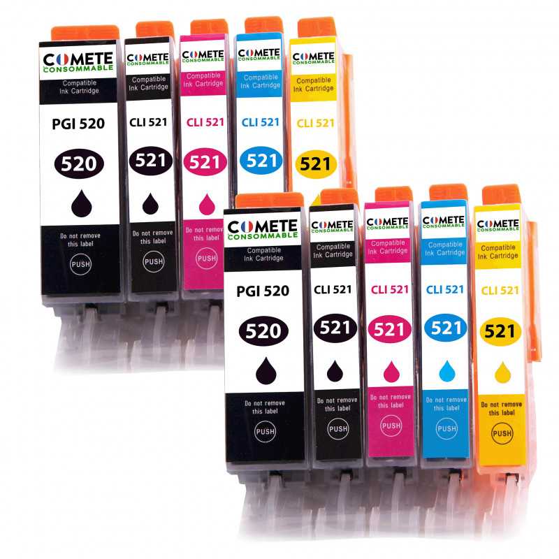 10 Cartouches Compatibles 520XL 521XL pour imprimantes Canon PIXMA PGI-520 CLI-521 - 2 Packs, CANON 10 Cartouches Compatibles 520XL 521XL pour imprimantes Canon PIXMA PGI-520 CLI-521 - 2 Packs, CANON