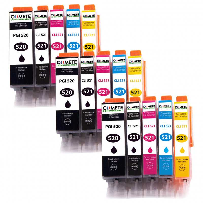 15 Cartouches Compatibles 520XL 521XL pour imprimantes Canon PIXMA PGI-520 CLI-521 - 3 Packs, CANON