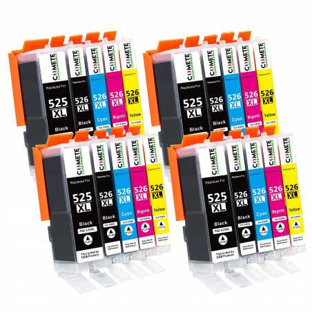 20 Cartouches Compatibles 525XL 526XL pour imprimantes Canon PIXMA PGI-525 CLI-526 - 4 Packs