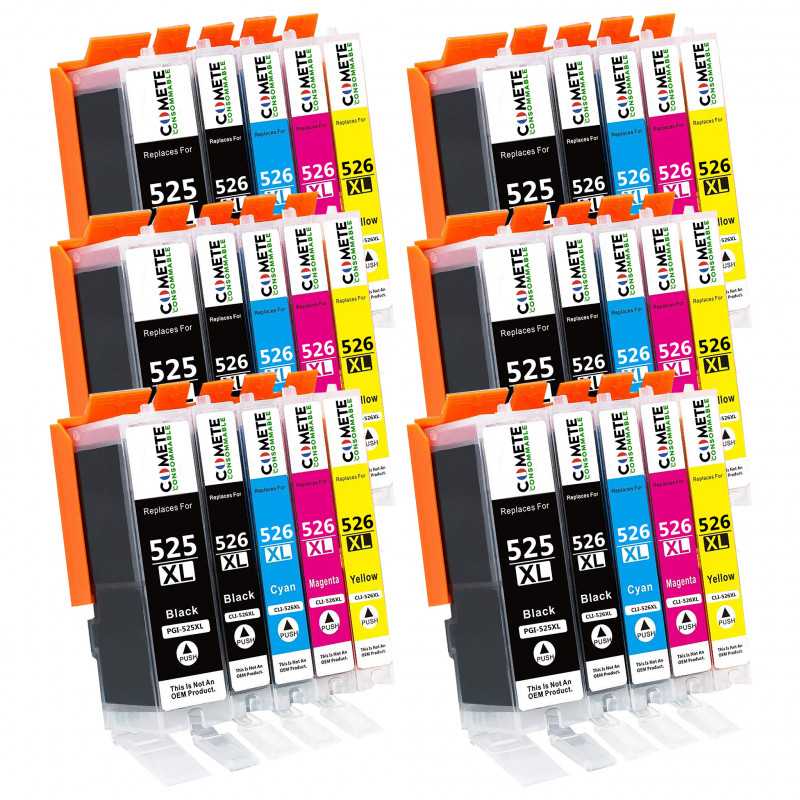 30 Cartouches Compatibles 525XL 526XL pour imprimantes Canon PIXMA PGI-525 CLI-526 - 6 Packs, CANON 30 Cartouches Compatibles 525XL 526XL pour imprimantes Canon PIXMA PGI-525 CLI-526 - 6 Packs, CANON