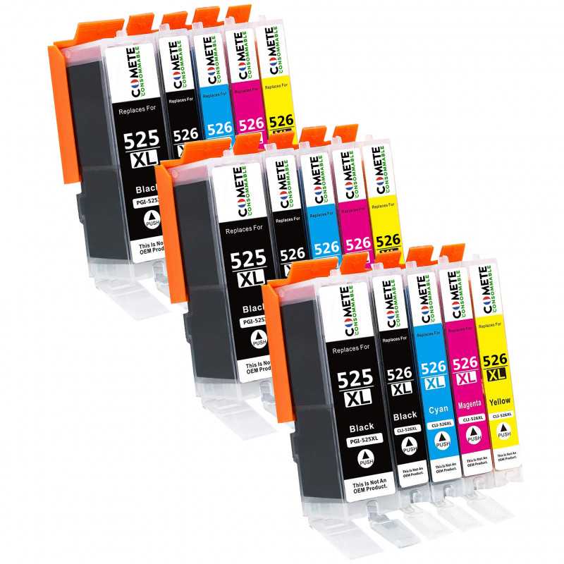 15 Cartouches Compatibles 525XL 526XL pour imprimantes Canon PIXMA PGI-525 CLI-526 - 3 Packs, CANON