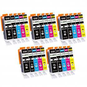 25 Cartouches Compatibles 550XL 551XL pour imprimantes Canon PIXMA PGI-550 CLI-551 - 5 Packs, CANON