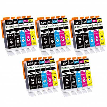 25 Cartouches Compatibles 550XL 551XL pour imprimantes Canon PIXMA PGI-550 CLI-551 - 5 Packs