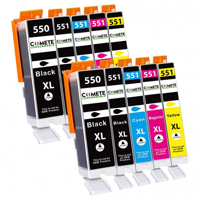 10 Cartouches Compatibles 550XL 551XL pour imprimantes Canon PIXMA PGI-550 CLI-551 - 2 Packs, CANON 10 Cartouches Compatibles 550XL 551XL pour imprimantes Canon PIXMA PGI-550 CLI-551 - 2 Packs, CANON