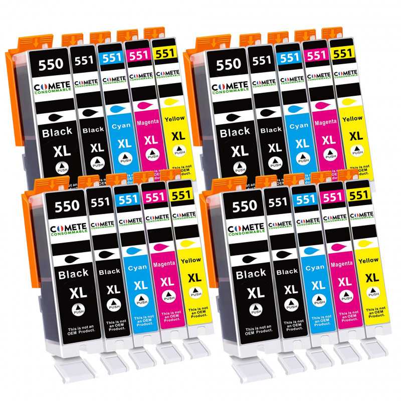 20 Cartouches Compatibles 550XL 551XL pour imprimantes Canon PIXMA PGI-550 CLI-551 - 4 Packs, CANON 20 Cartouches Compatibles 550XL 551XL pour imprimantes Canon PIXMA PGI-550 CLI-551 - 4 Packs, CANON