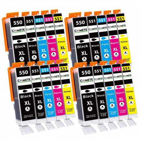 20 Cartouches Compatibles 550XL 551XL pour imprimantes Canon PIXMA PGI-550 CLI-551 - 4 Packs