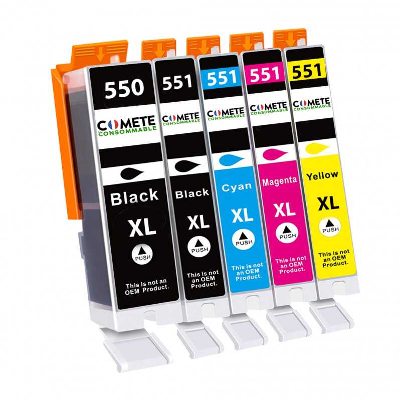 5 Cartouches Compatibles 550XL 551XL pour imprimantes Canon PIXMA PGI-550 CLI-551 - 1 Pack, CANON 5 Cartouches Compatibles 550XL 551XL pour imprimantes Canon PIXMA PGI-550 CLI-551 - 1 Pack, CANON