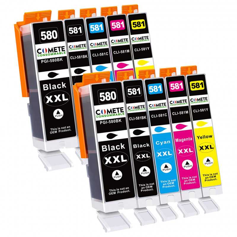 10 Cartouches Compatibles 580XL 581XL 580XXL 581XXL pour Canon PIXMA PGI-580 CLI-581 - 2 Packs, CANON 10 Cartouches Compatibles 580XL 581XL 580XXL 581XXL pour Canon PIXMA PGI-580 CLI-581 - 2 Packs, CANON