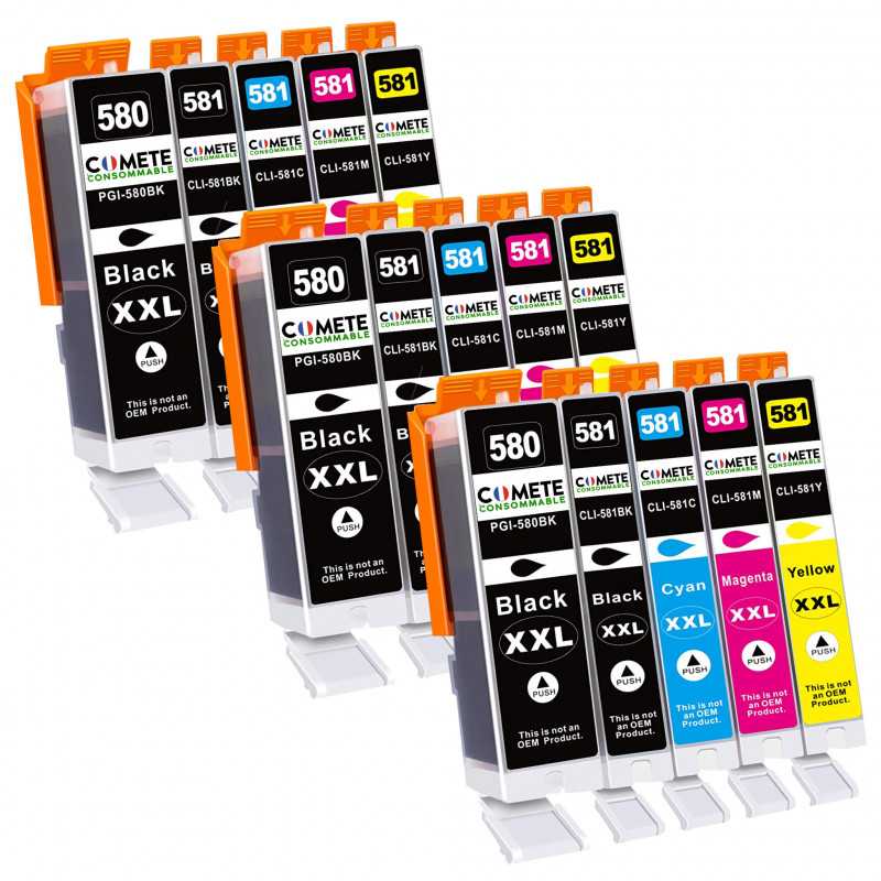 Pack de 6 cartouches d'encre compatibles PGI580 CLI581 XXL pour imprimante  CANON Pixma TS6350