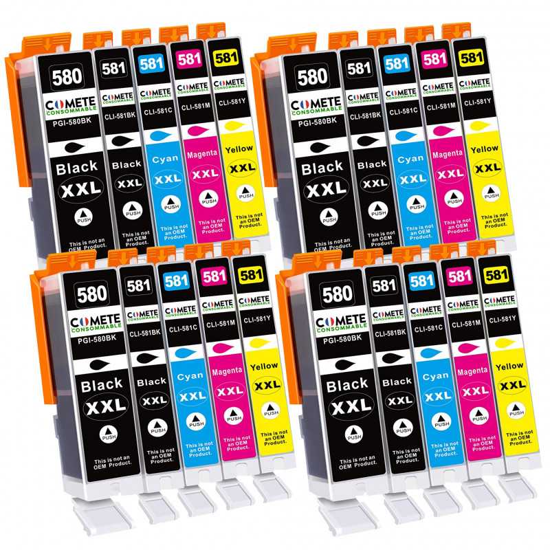 20 Cartouches Compatibles 580XL 581XL 580XXL 581XXL pour Canon PIXMA PGI-580 CLI-581 - 4 Packs, CANON 20 Cartouches Compatibles 580XL 581XL 580XXL 581XXL pour Canon PIXMA PGI-580 CLI-581 - 4 Packs, CANON