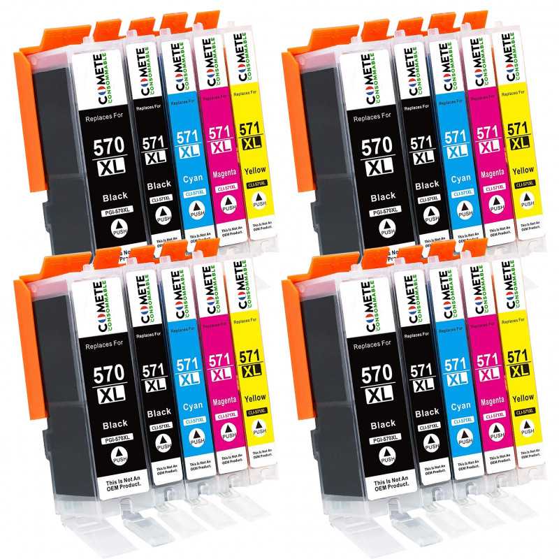 20 Cartouches Compatibles 570XL 571XL pour imprimantes Canon PIXMA PGI-570 CLI-571 - 4 Packs, CANON 20 Cartouches Compatibles 570XL 571XL pour imprimantes Canon PIXMA PGI-570 CLI-571 - 4 Packs, CANON