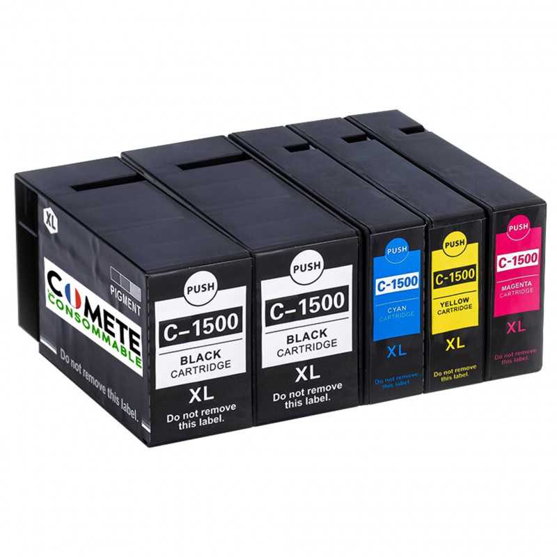 5 Cartouches Compatibles 1500XL PGI-1500 pour CANON MAXIFY - 2 Noir + 1 Cyan + 1 Magenta + 1 Jaune, CANON 5 Cartouches Compatibles 1500XL PGI-1500 pour CANON MAXIFY - 2 Noir + 1 Cyan + 1 Magenta + 1 Jaune, CANON